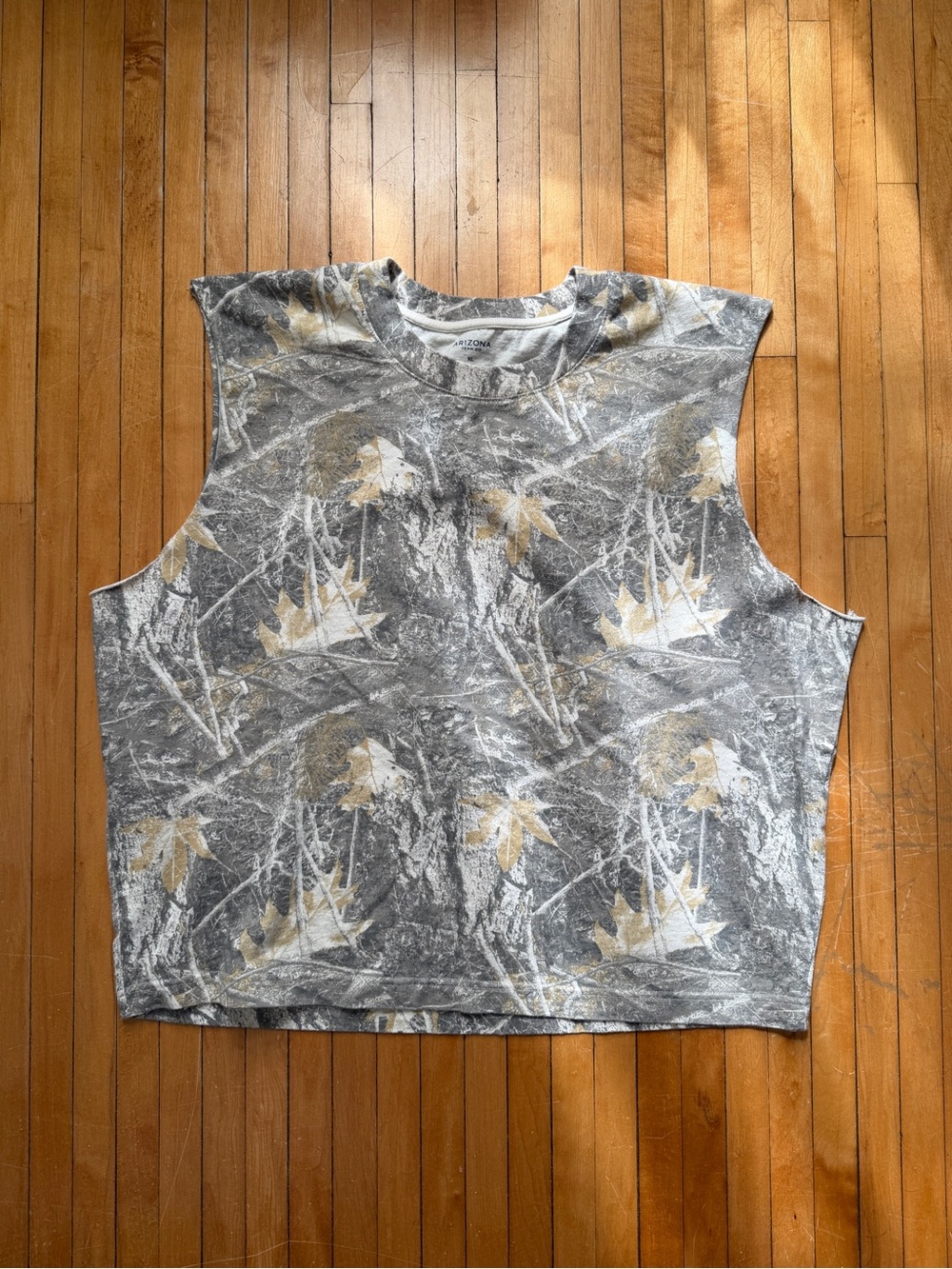 Arizona Jean Co. Gray Tan Crew Neck Sleeveless Camo Cotton Knit Tee Mens Sz. XL